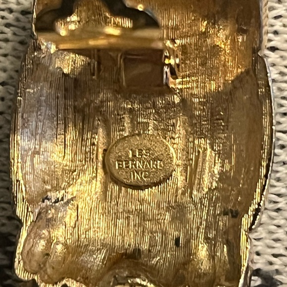 Les Bernard inc earrings. Gold on enamel.  Clip one - Picture 3 of 4